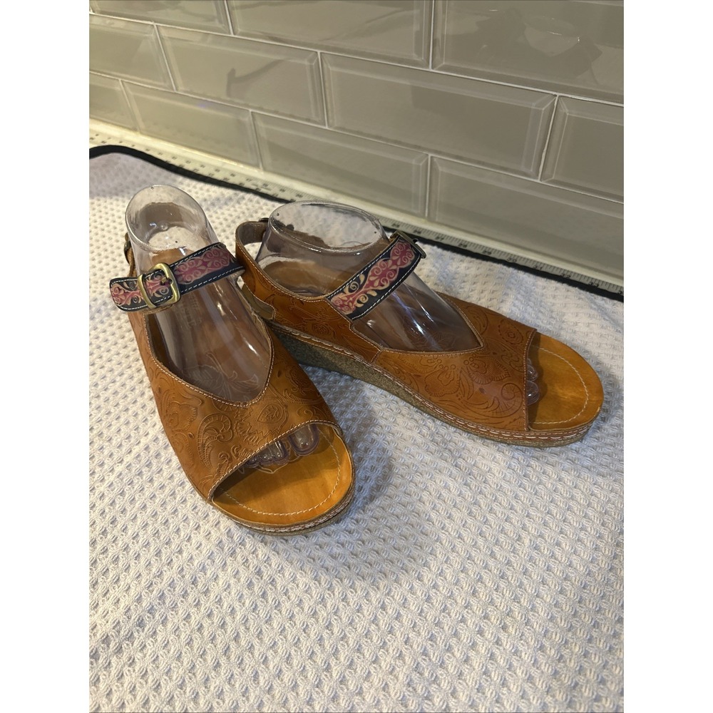L' Artiste by Spring Step Teddy Leather Wedge Sandals EUR 42 Womens Size 10.5-11